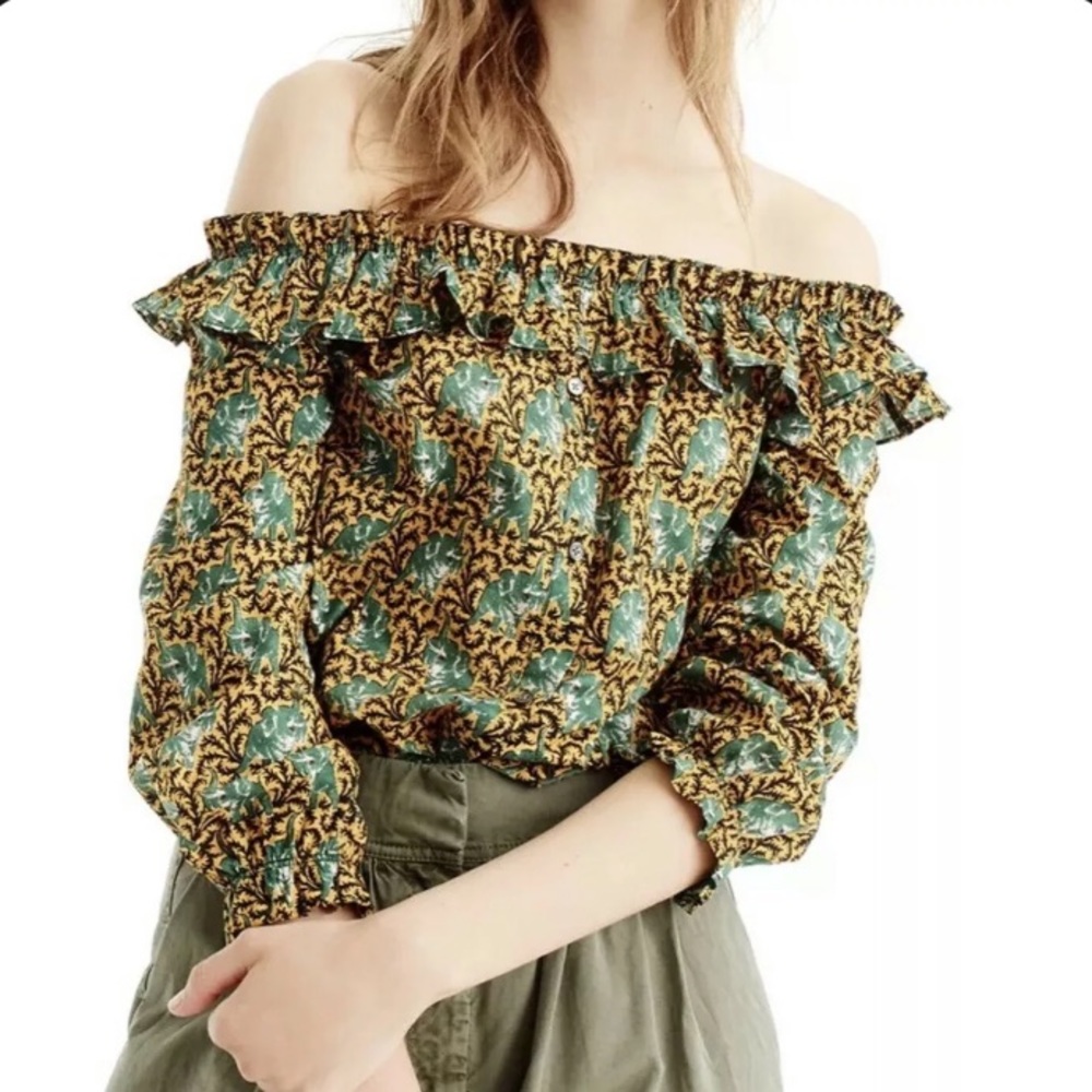 J. Crew Ratti Elephant Print Ruffle Top - Picture 2 of 10
